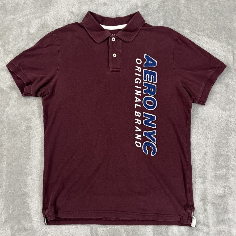 Aeropostale Polo Shirt‎ Mens L Maroon Y2K Style Preppy Embroidered Spellout